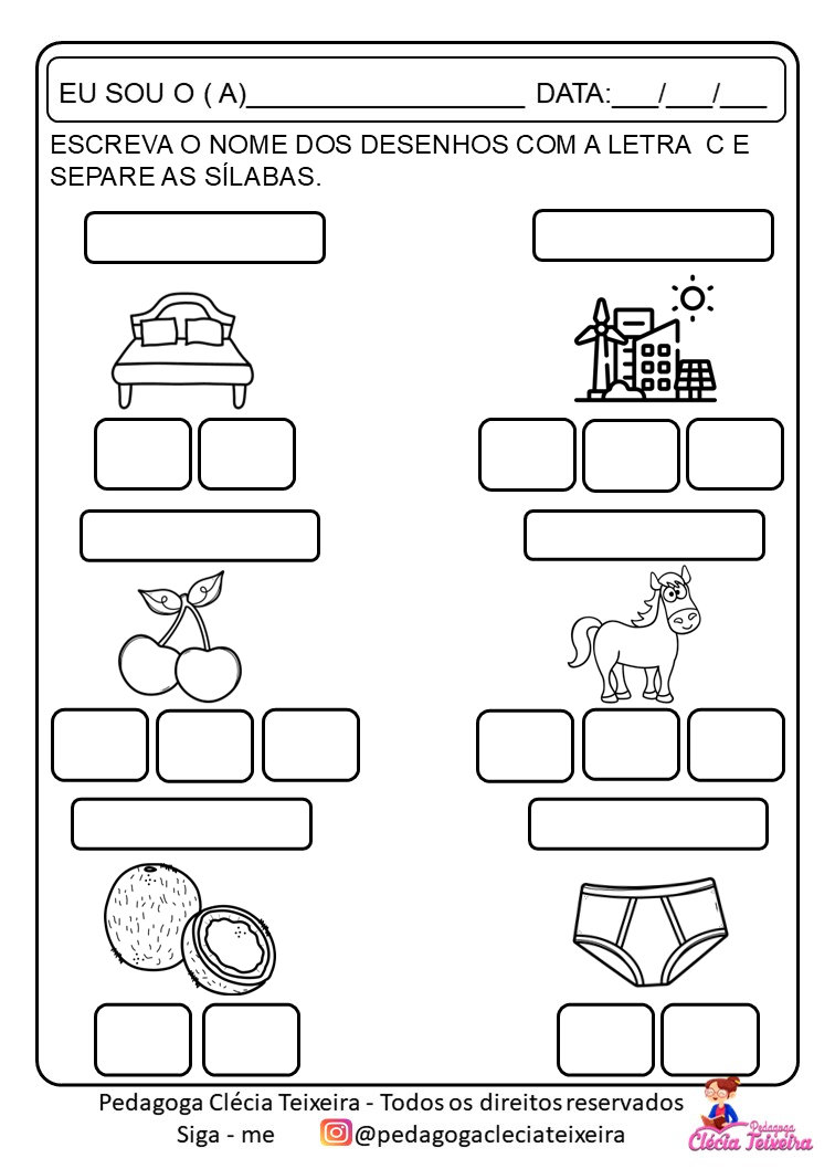 Atividades para escrever os nomes das figuras - Clécia Teixeira