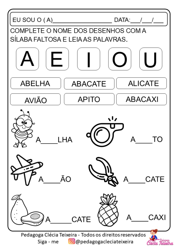 Trabalhando com as vogais as sílabas Em PDF