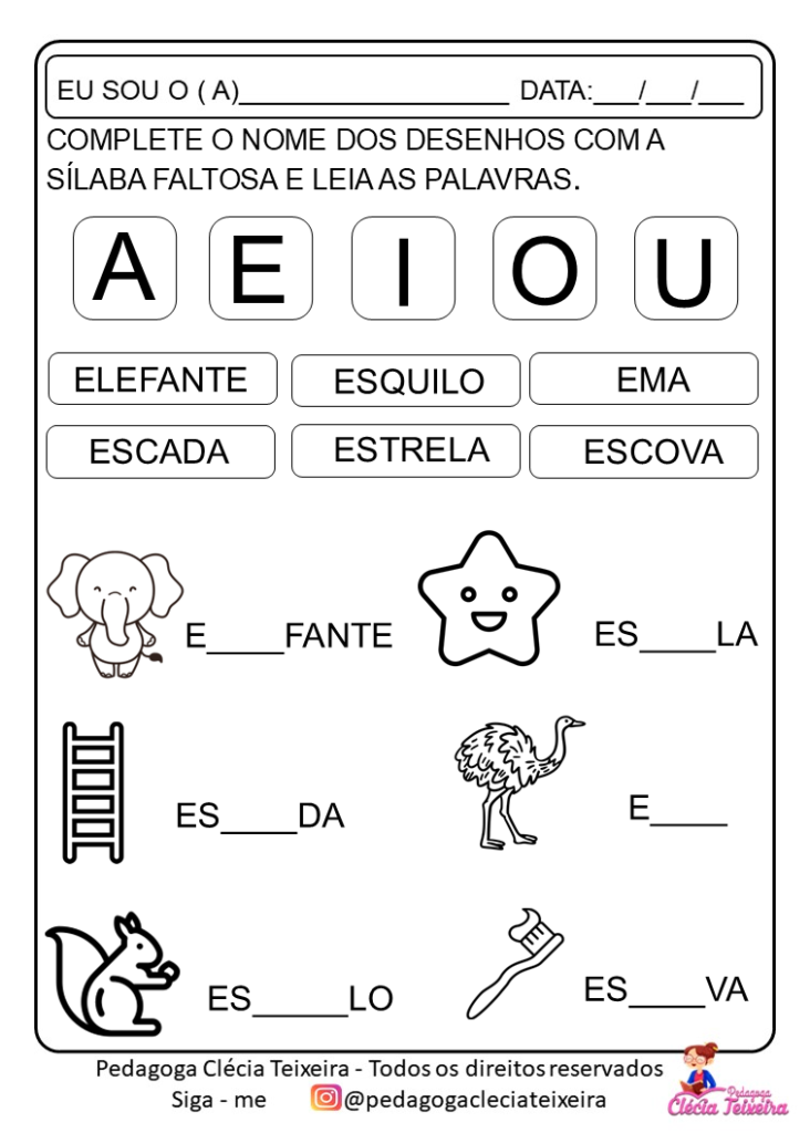 Trabalhando com as vogais as sílabas Em PDF