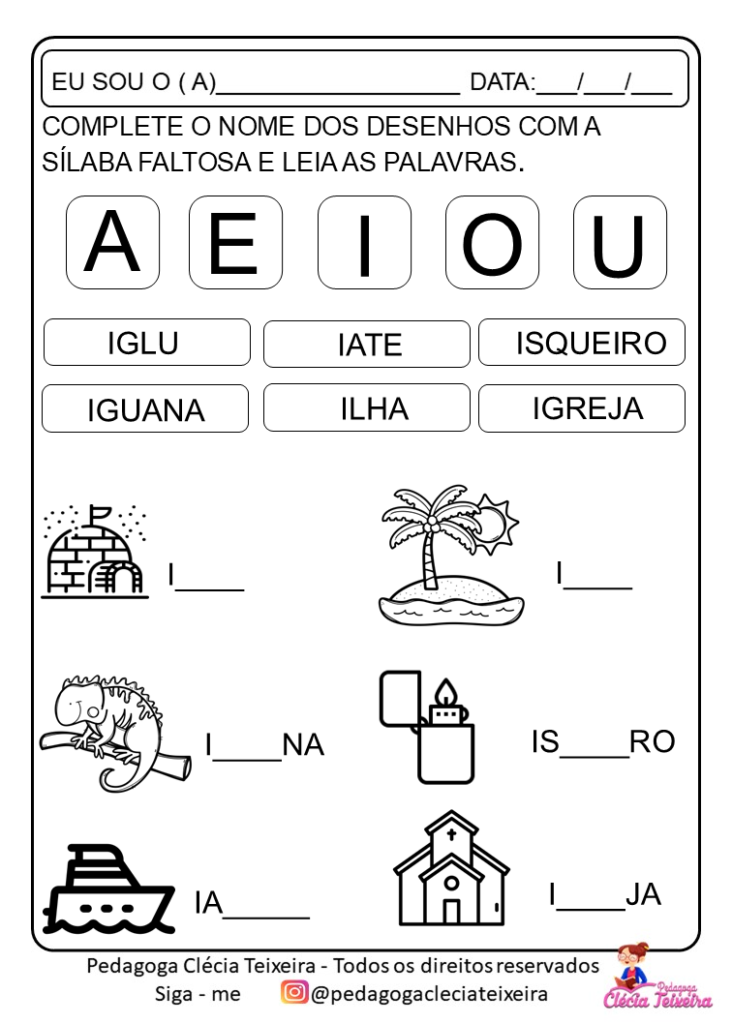 Trabalhando com as vogais as sílabas Em PDF
