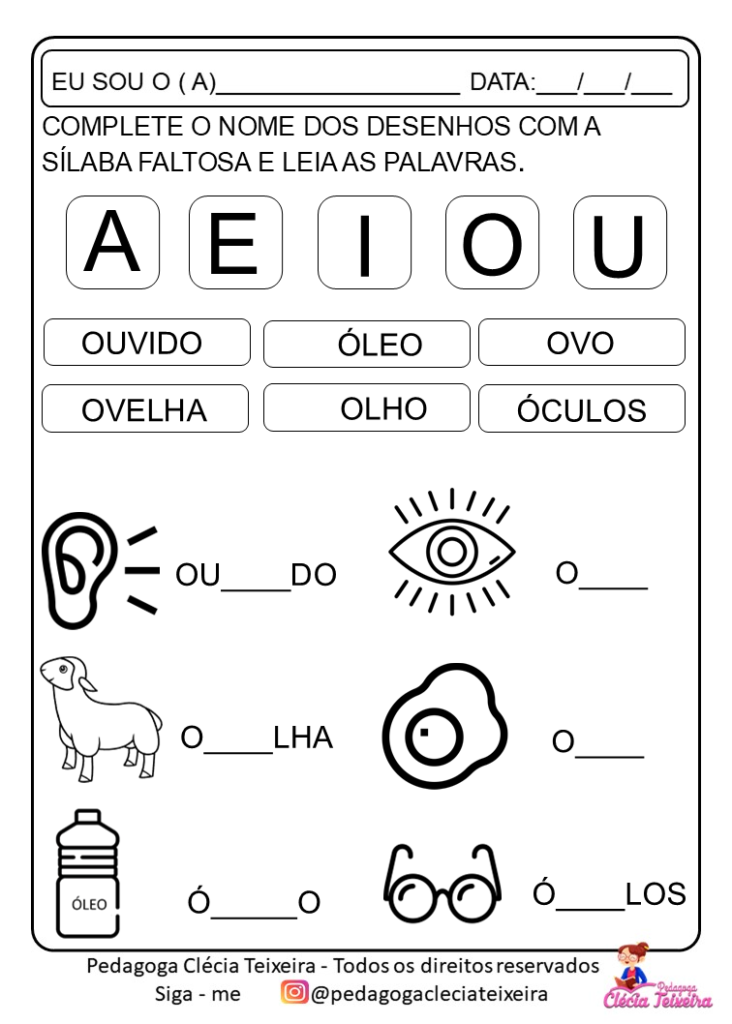 Trabalhando com as vogais as sílabas Em PDF