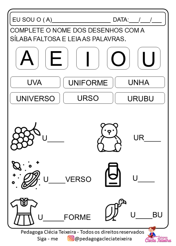 Trabalhando com as vogais as sílabas Em PDF