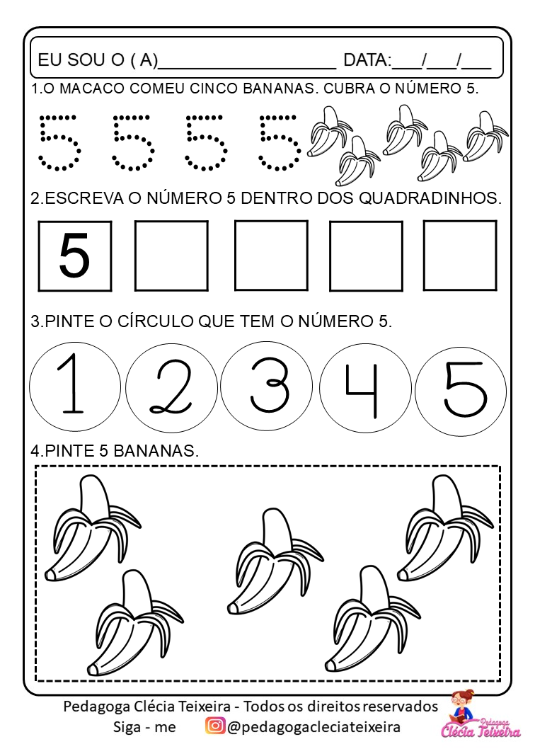 Atividades Numerais 1 a 5 para imprimir - Clécia Teixeira