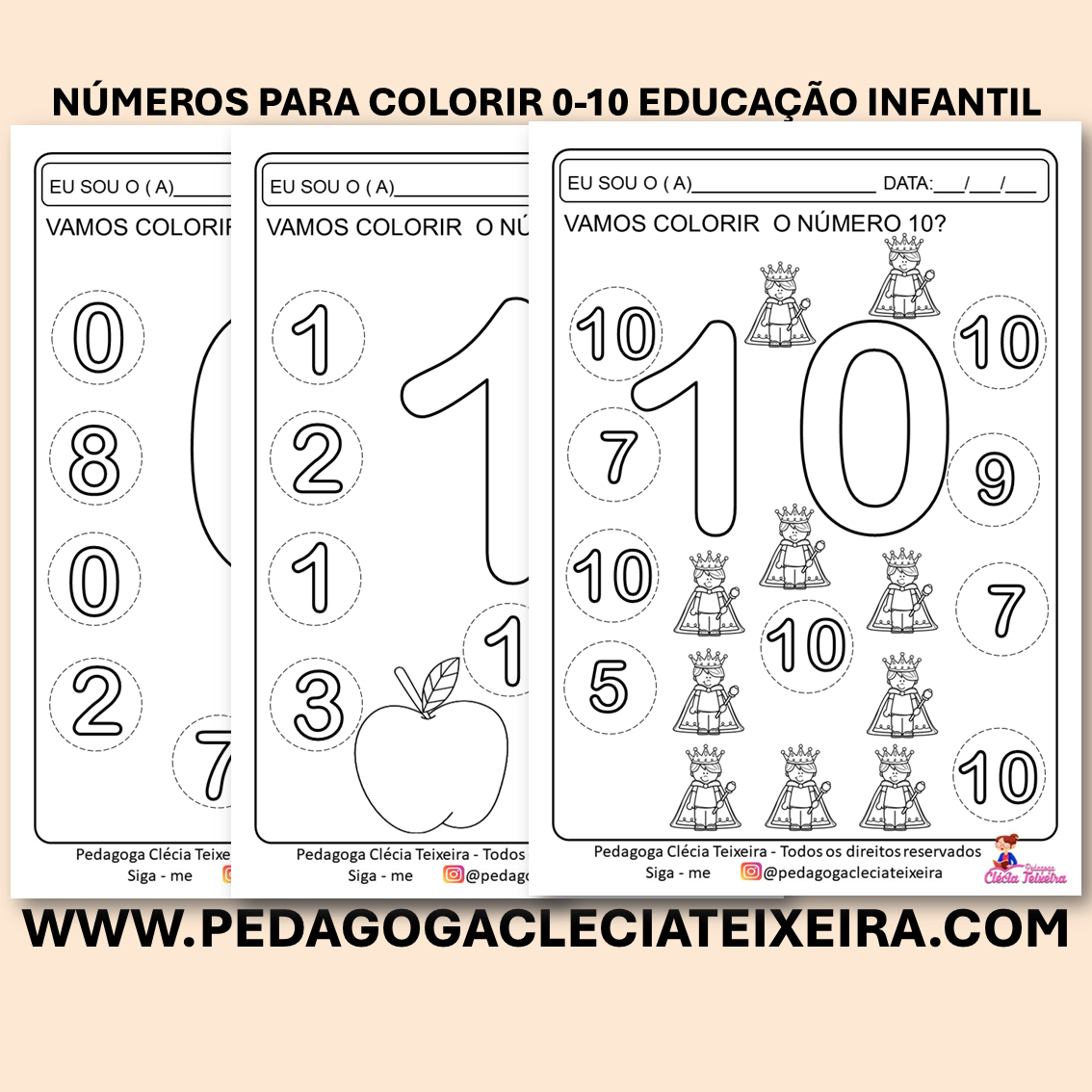 Números para colorir 0-10 educação infantil