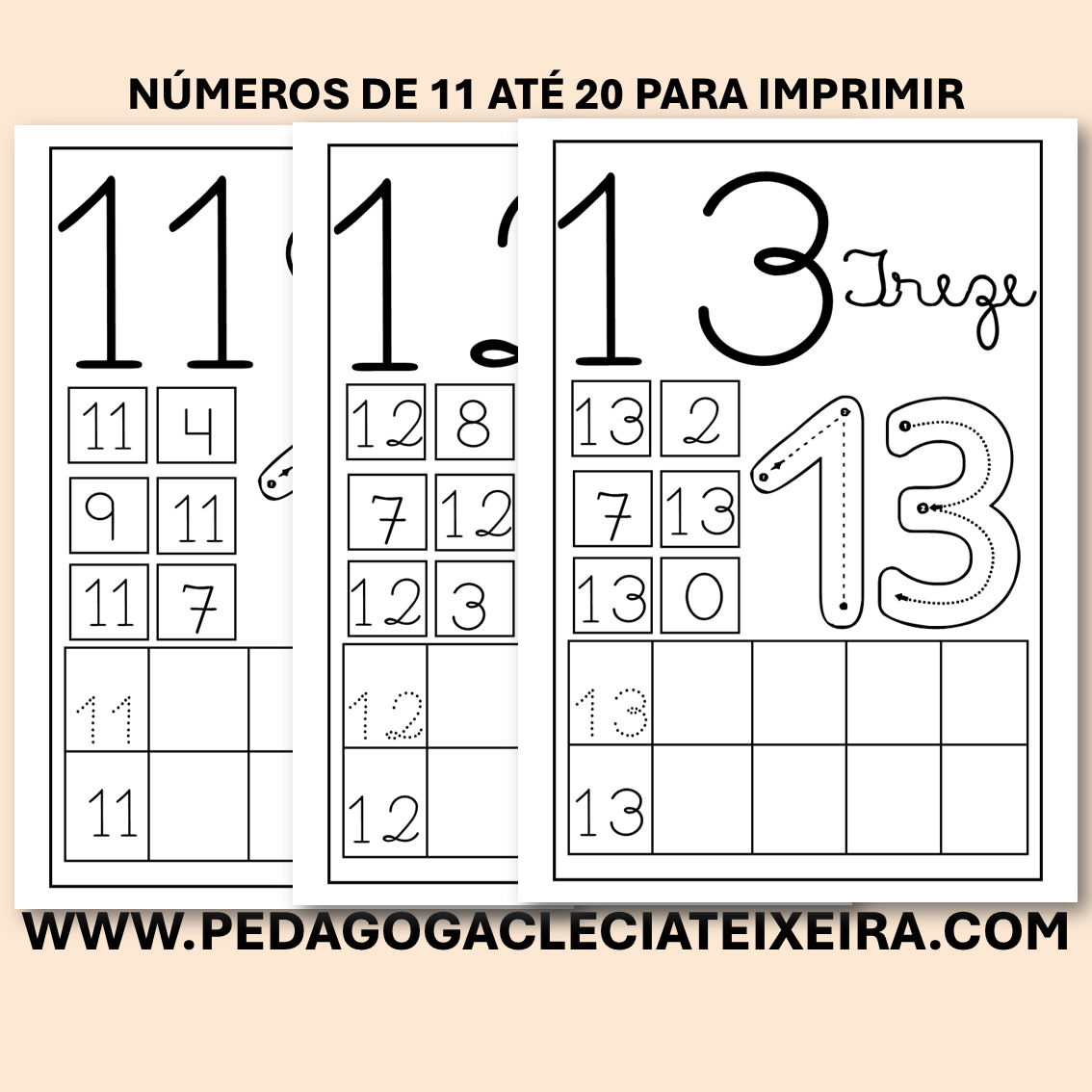 Números  de 11 até 20 para imprimir