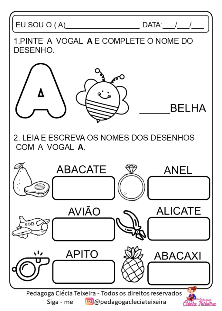 Atividades vogais 1 ano Em PDF para imprimir