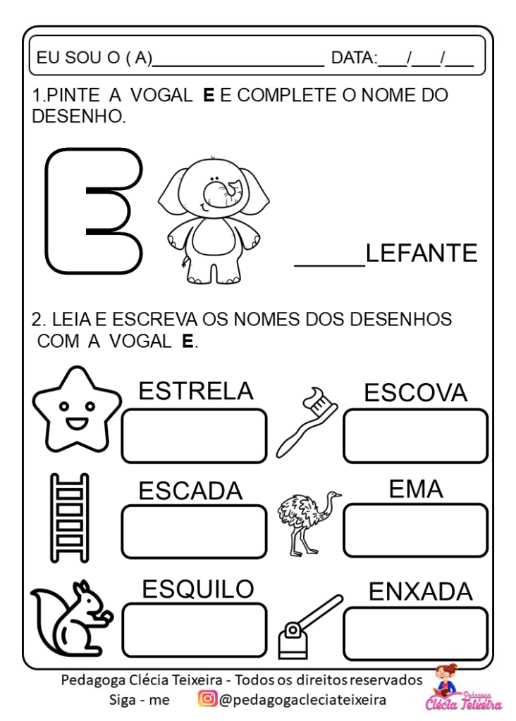 Atividades vogais 1 ano Em PDF para imprimir