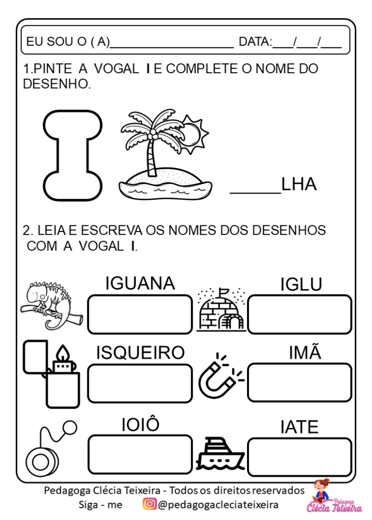 Atividades vogais 1 ano Em PDF para imprimir