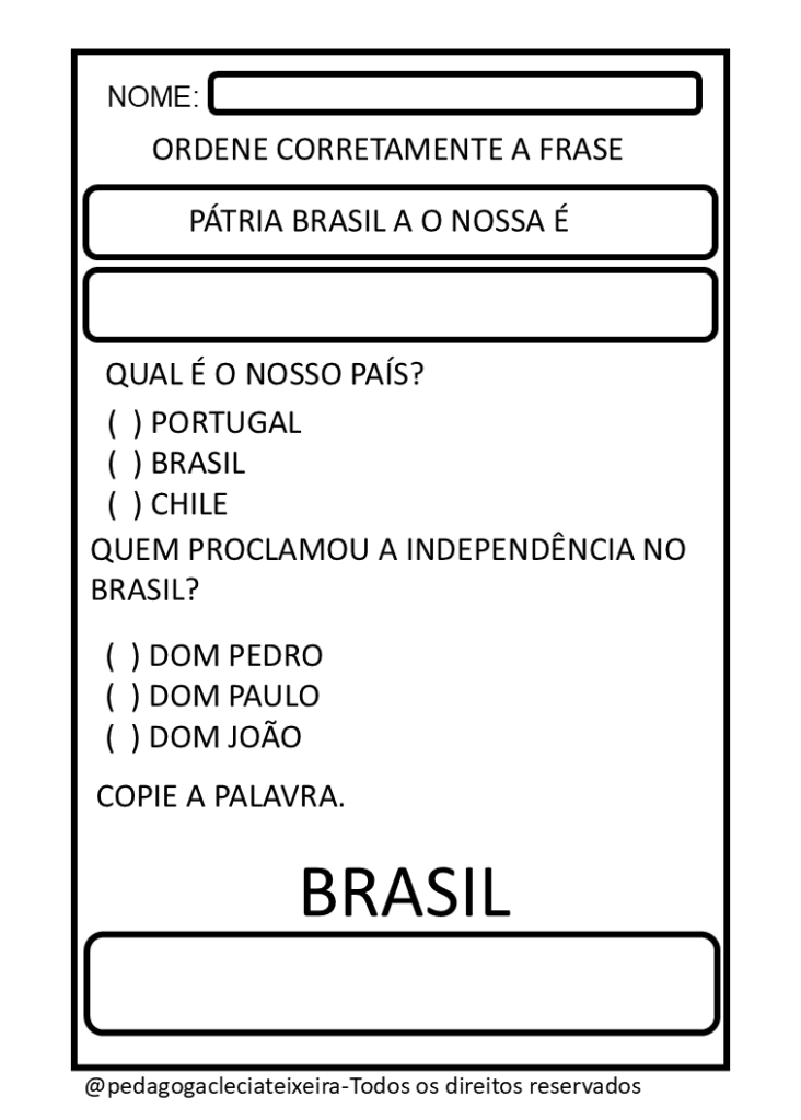 Atividades 7 de setembro para a educação infantil