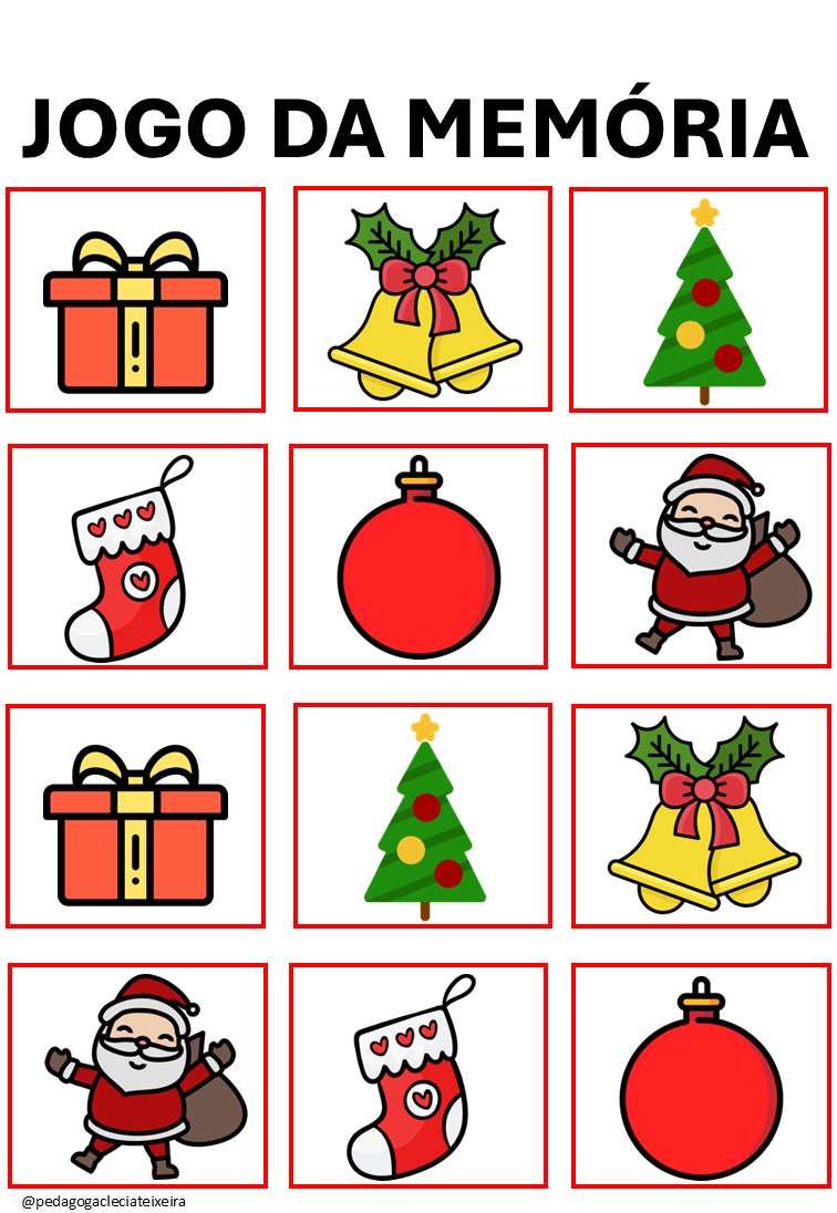 Jogo da memória do natal para imprimir - Clécia Teixeira