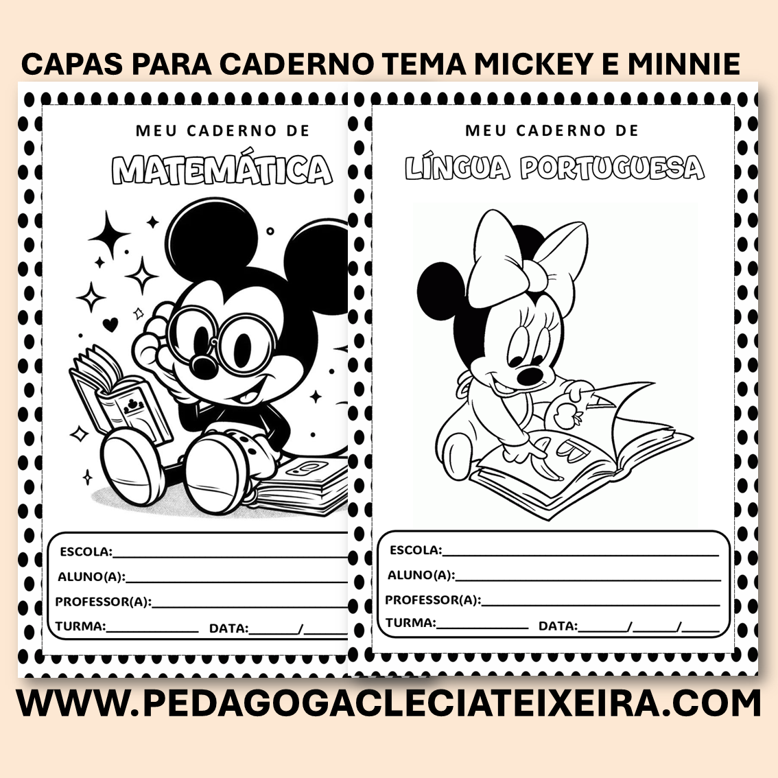 Capas para caderno tema mickey e minnie