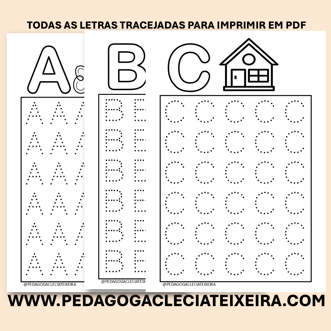 Todas as letras tracejadas para imprimir em pdf