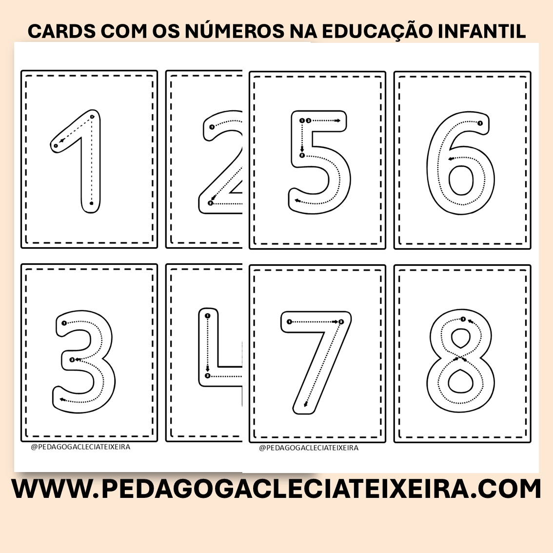 Cards com os números na educação infantil