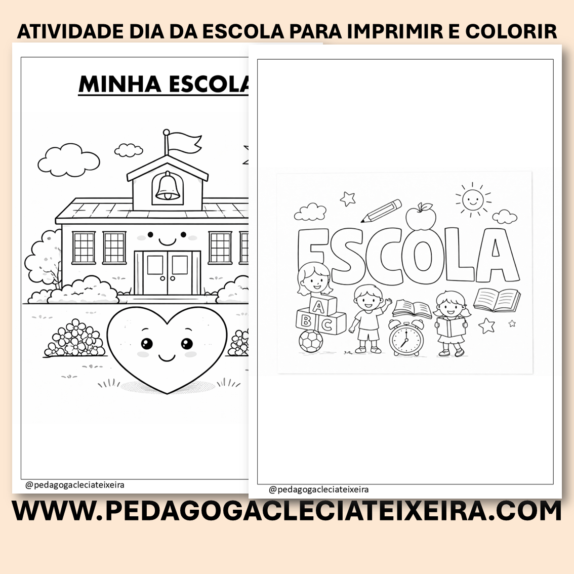 Atividades dia da escola para imprimir e colorir
