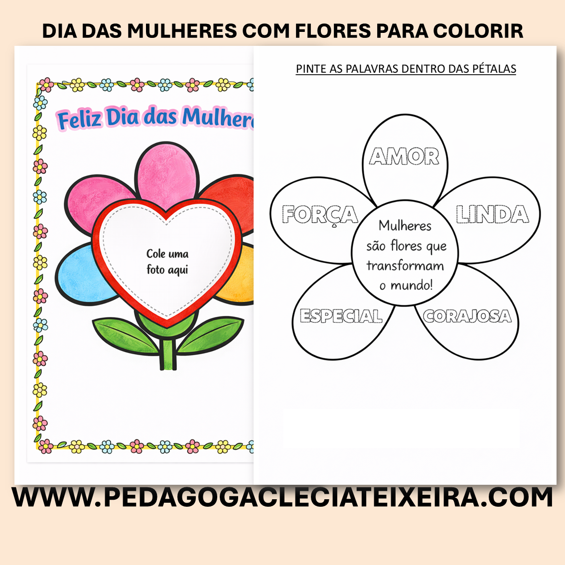 Dia das mulheres com flores para colorir