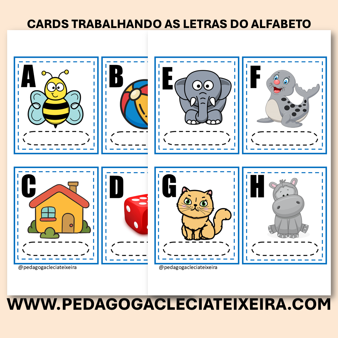 Cards trabalhando as letras do alfabeto