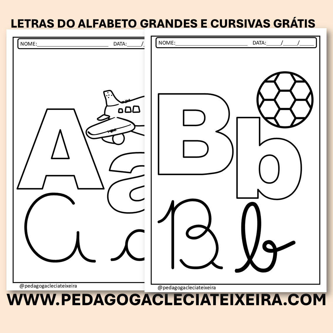 Letras do alfabeto grandes e cursivas grátis