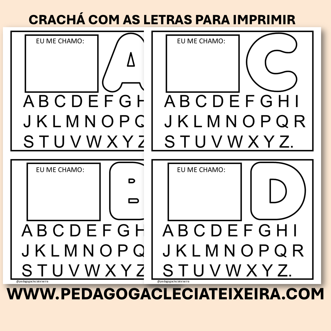 Crachá com as letras para imprimir