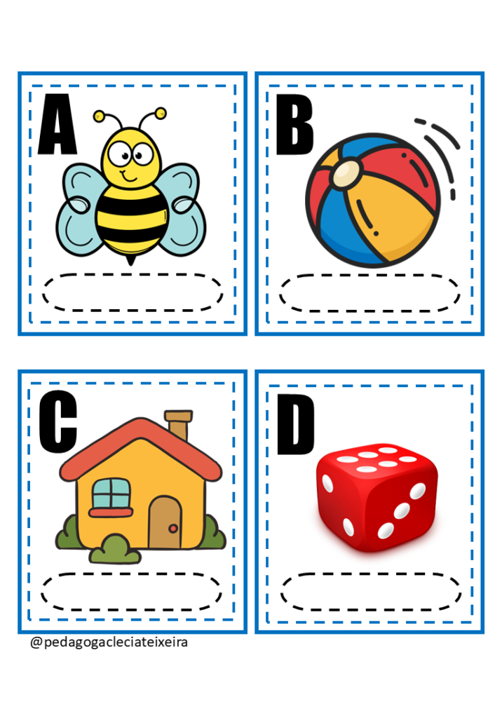 Cards trabalhando as letras do alfabeto