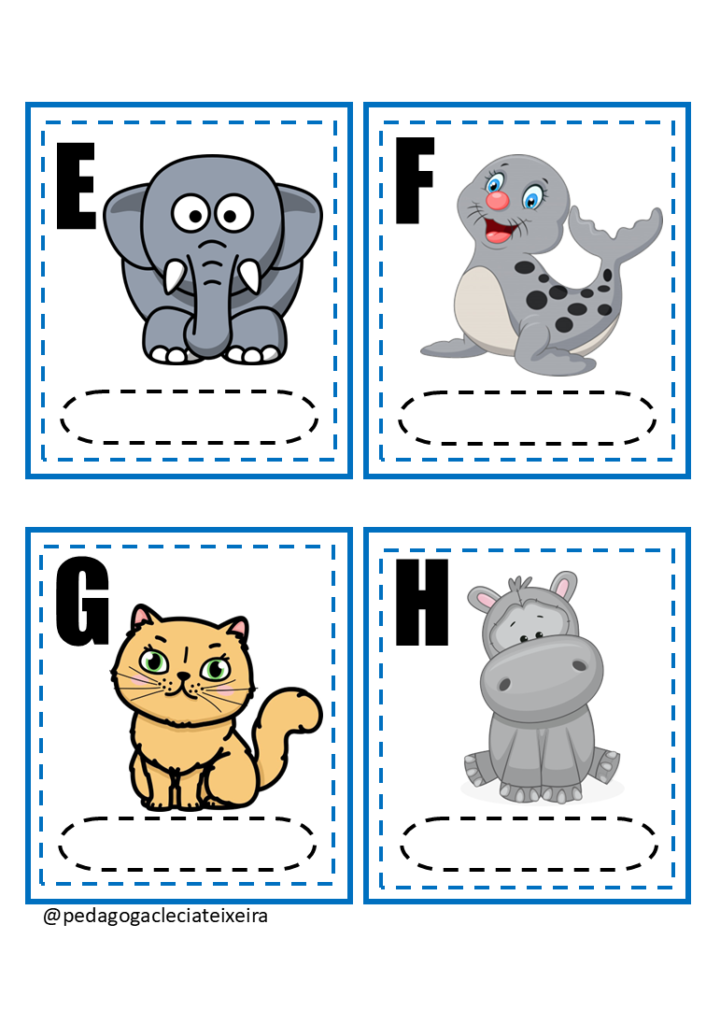 Cards trabalhando as letras do alfabeto
