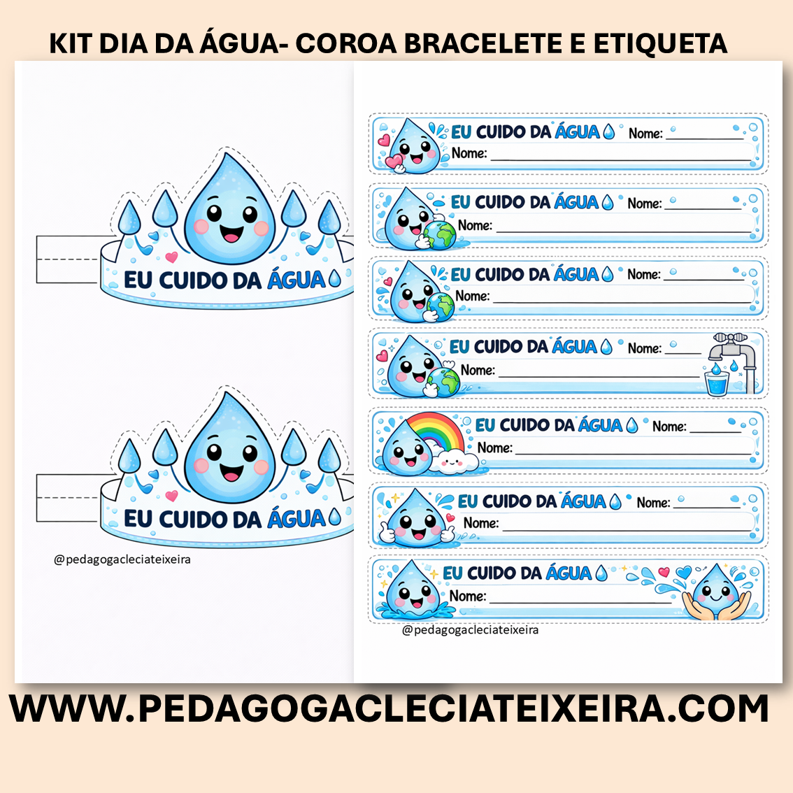 Kit dia da água-Coroa Bracelete e Etiqueta
