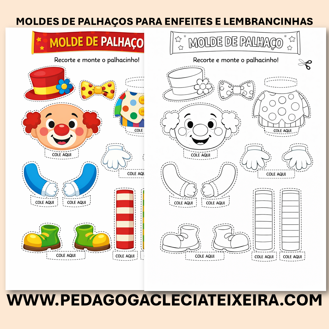 Moldes de palhaços para enfeites e lembrancinhas