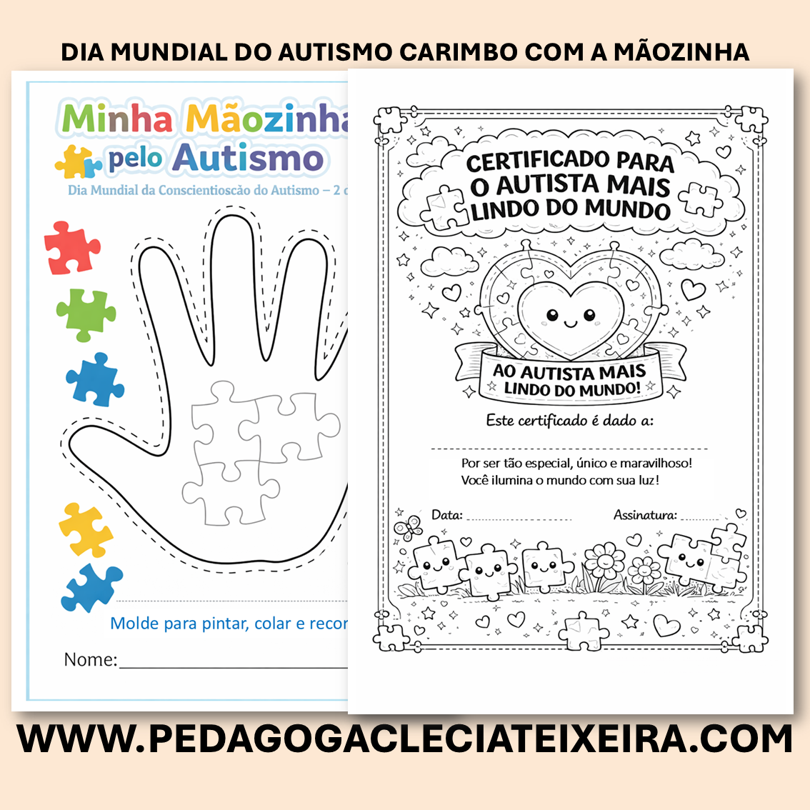 Dia mundial do autismo carimbo com a mãozinha