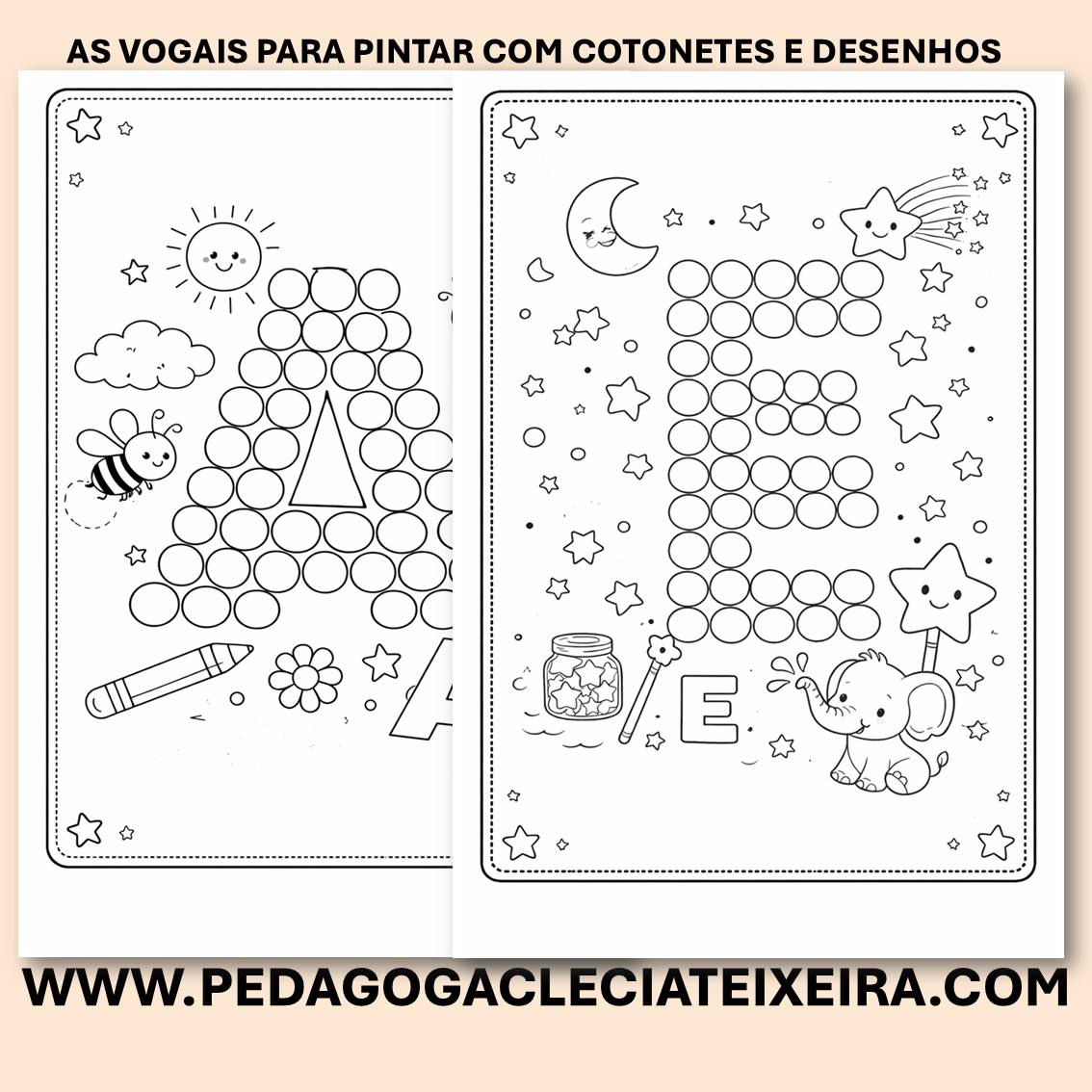 As vogais para pintar com cotonete e desenhos