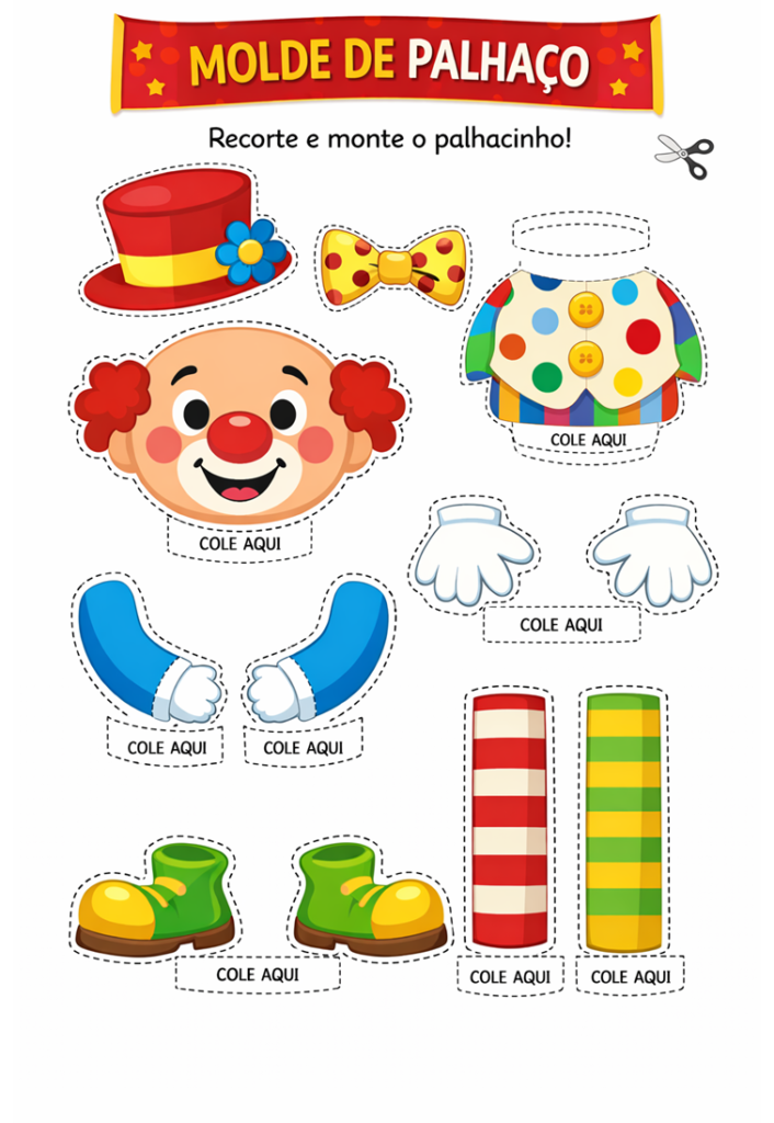 Moldes de palhaços para enfeites e lembrancinhas