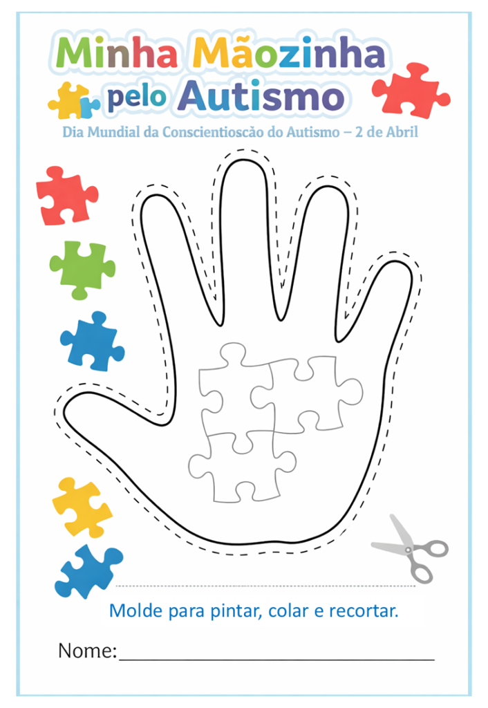 Dia mundial do autismo carimbo com a mãozinha
