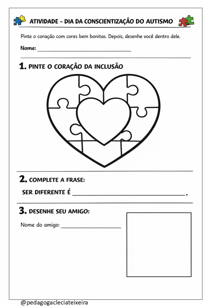 Atividades sobre autismo para imprimir