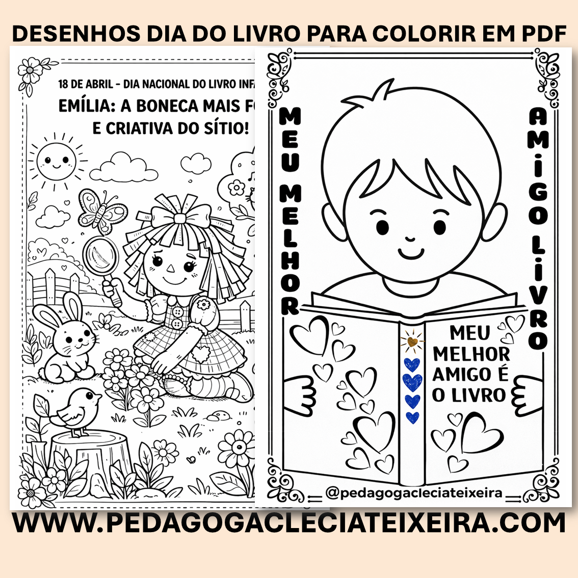 Desenhos dia do livro para colorir em PDF