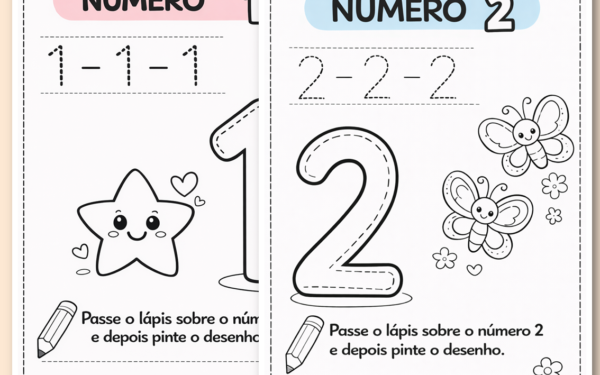 Números com tracejado colorindo quantidades