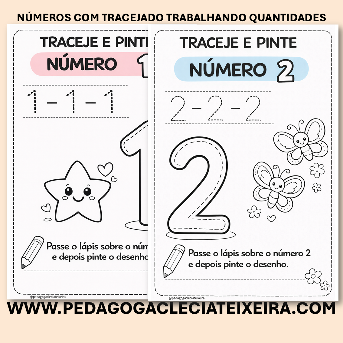 Números com tracejado colorindo quantidades