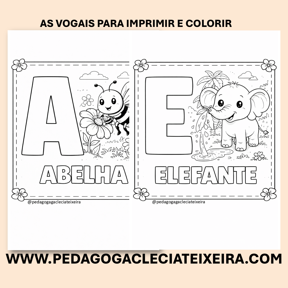 As vogais para imprimir e colorir