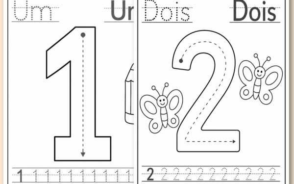 Número de 1 a 10 tracejdo e quantidade