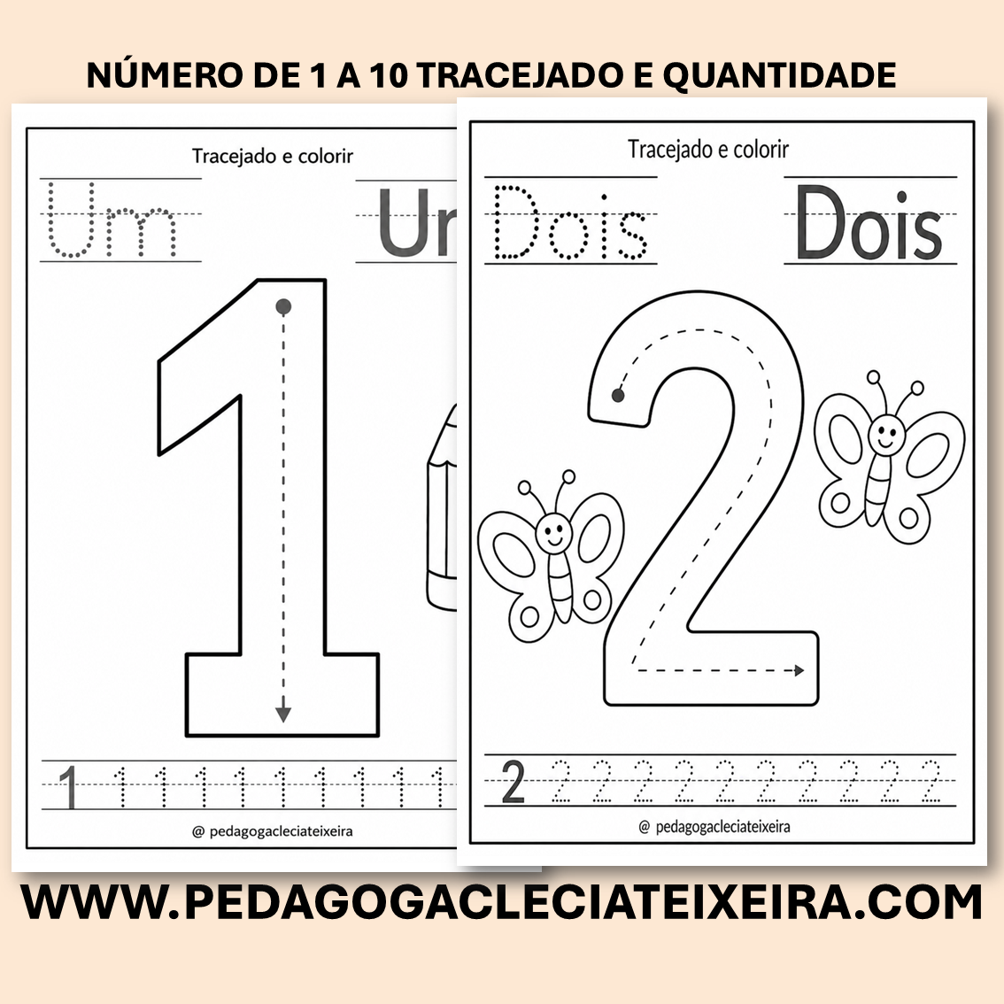 Número de 1 a 10 tracejdo e quantidade