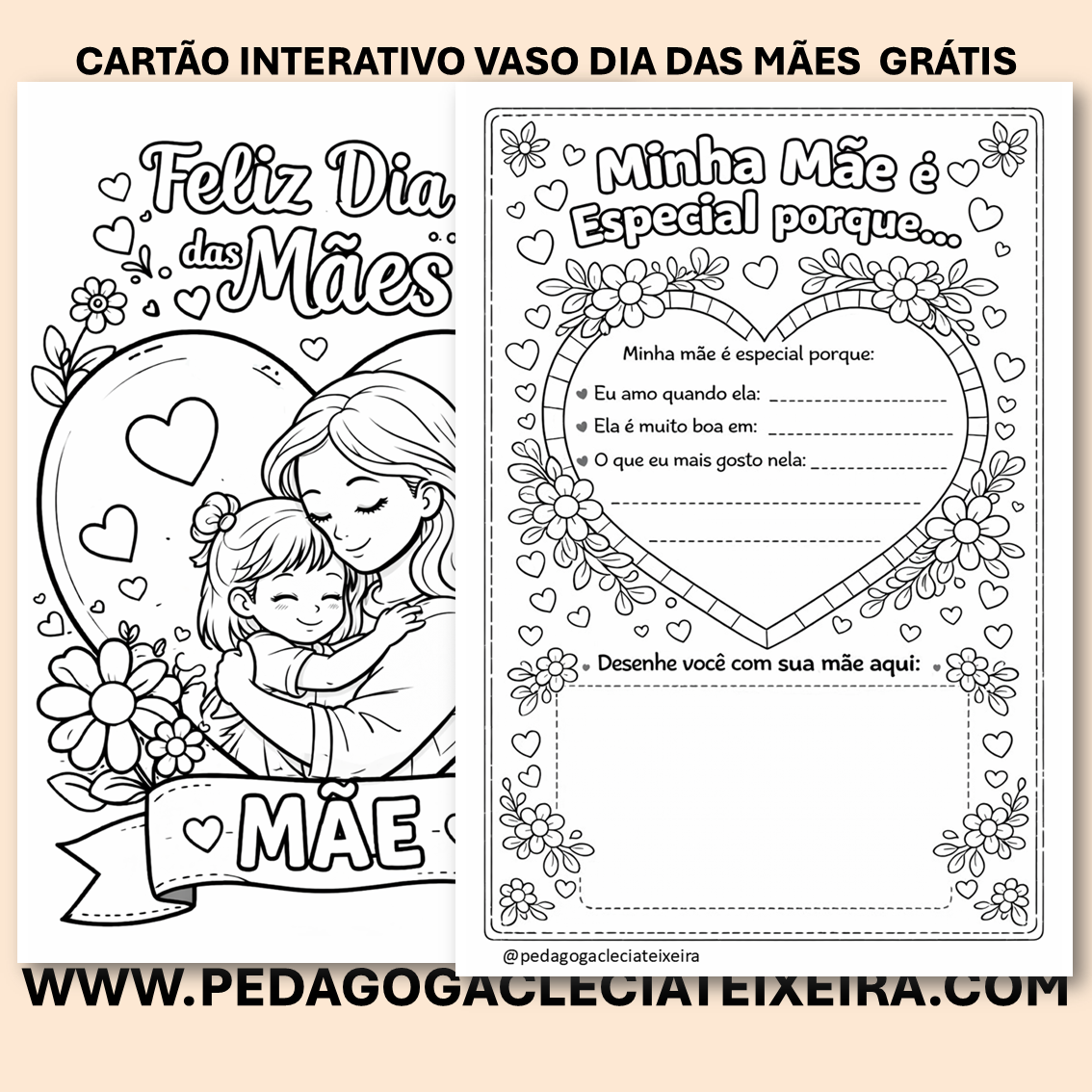 Cartão interativo vaso dia das mães grátis