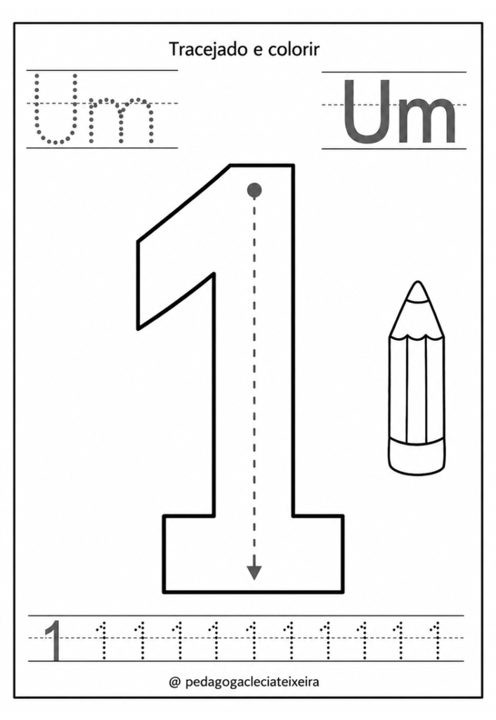 Número de 1 a 10 tracejdo e quantidade