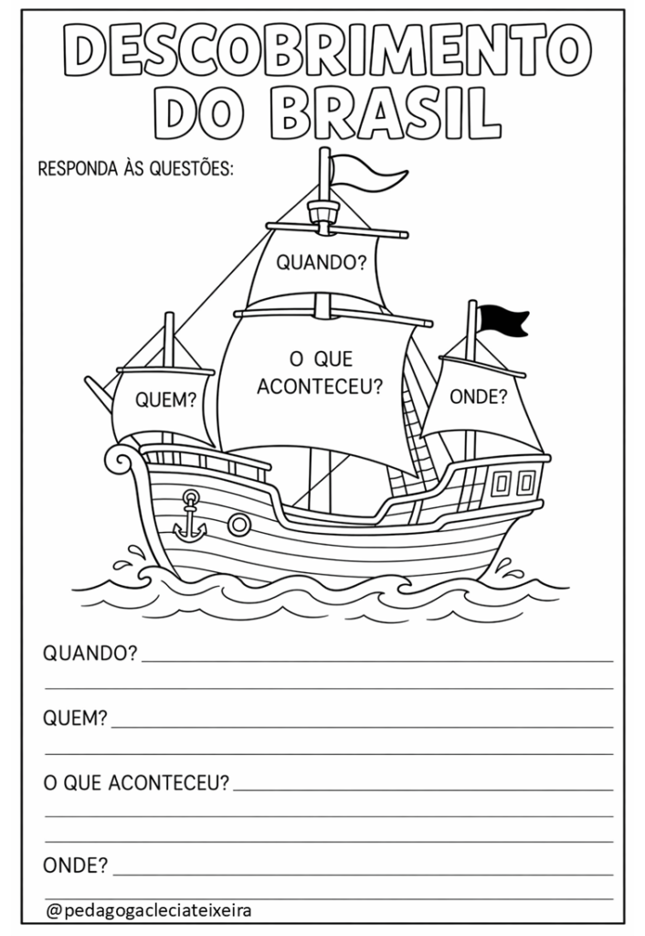 Atividade descobrimento do brasil para crianças