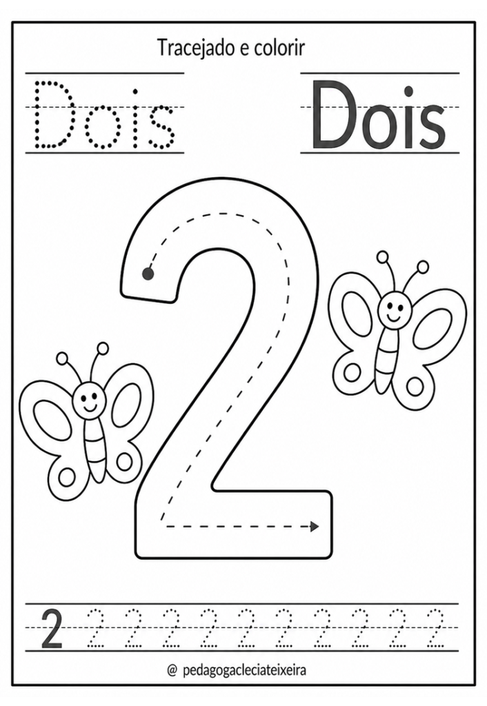 Número de 1 a 10 tracejdo e quantidade