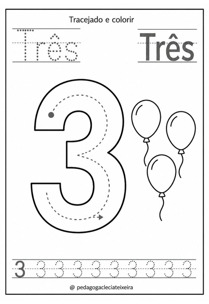 Número de 1 a 10 tracejdo e quantidade