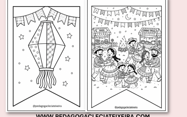 Bandeirolas temáticas festa junina para colorir