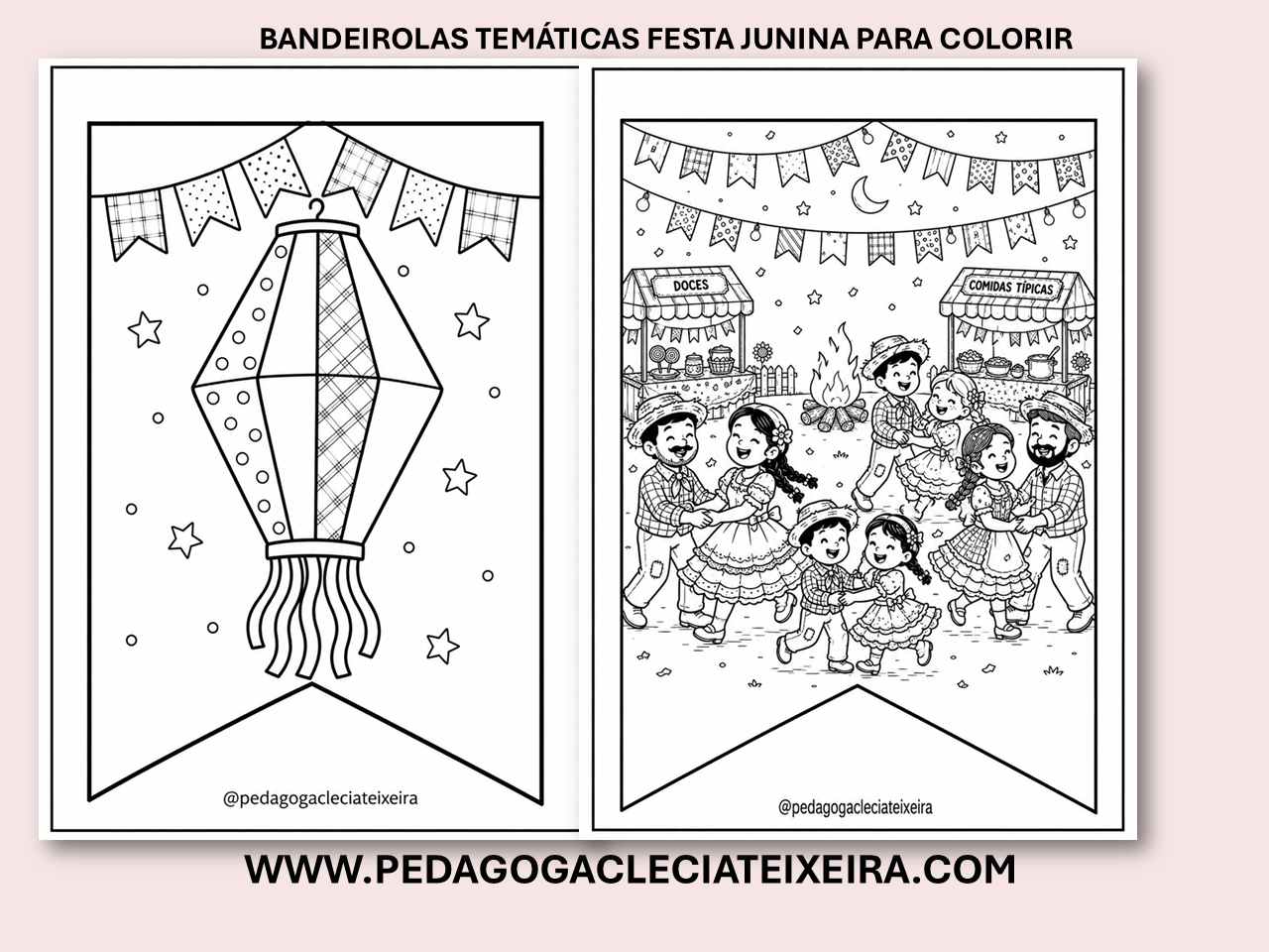 Bandeirolas temáticas festa junina para colorir