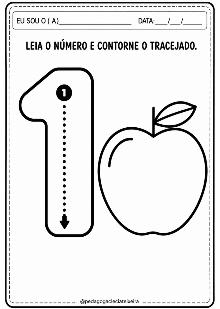 Números traçados e quantidades de 1 a 10
