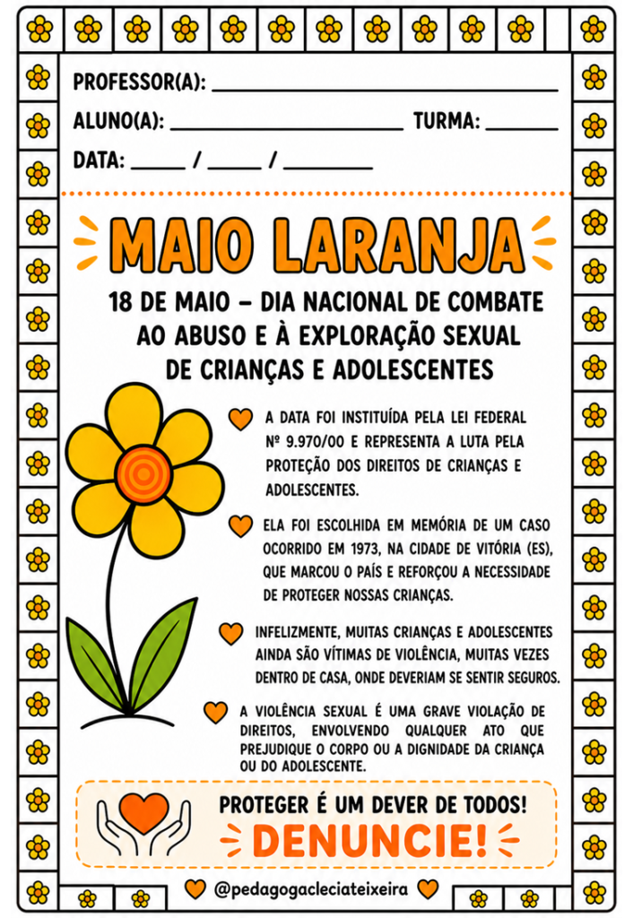 Maio laranja texto informativo +lembrancinhas