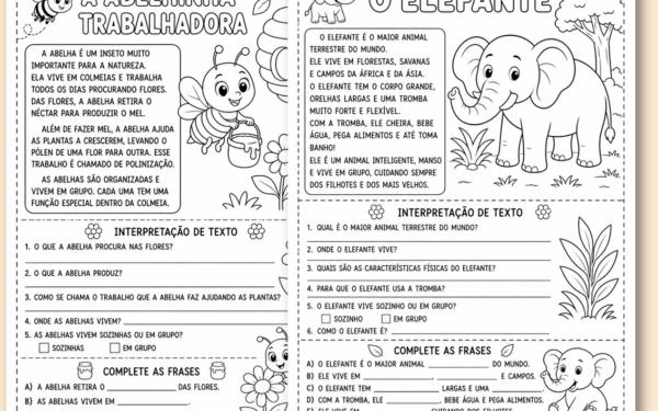 Vogais com textinhos e interpretação de texto