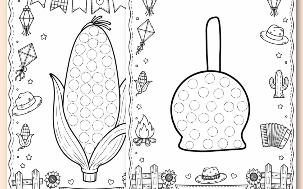 Desenhos festa junina com bolinhas para colorir