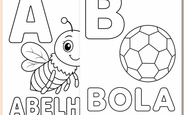 Letras e desenhos para aprender e colorir
