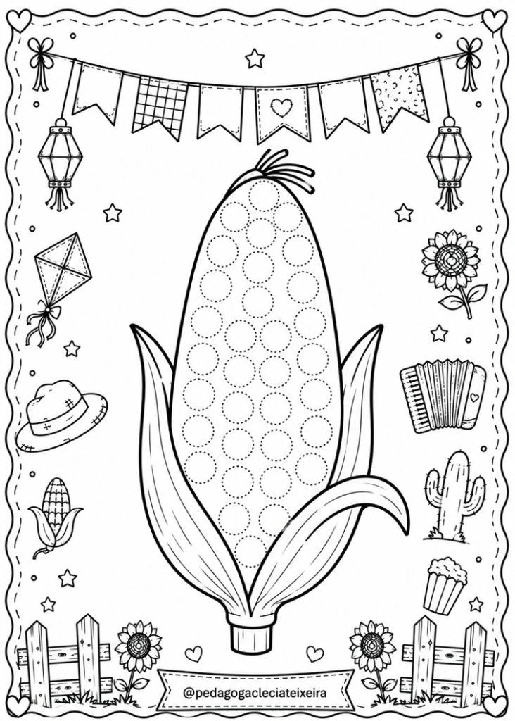 Desenhos festa junina com bolinhas para colorir